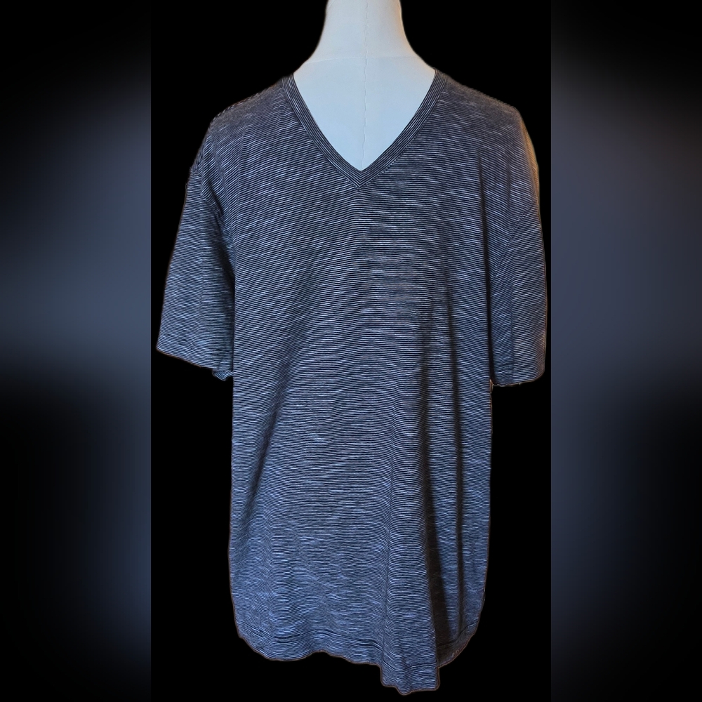 Michael Kors Black & Gray Striped V-Neck Tee